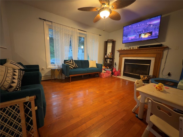 5 Sabrina Ln, Ossining, NY 10562 - living room featuring ceiling fan, hardwood / wood-style floors, and a fireplace