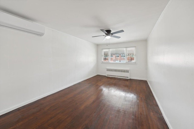 710 E 213th St, Bronx, NY 10467 - unfurnished room with radiator heating unit, a wall mounted air conditioner, wood finished floors, and a ceiling fan