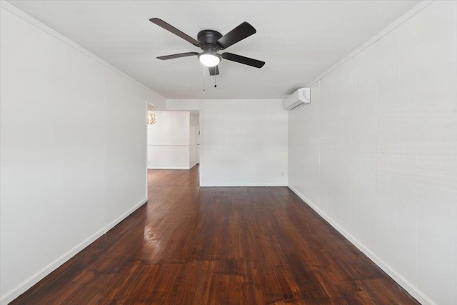 710 E 213th St, Bronx, NY 10467 - empty room with a wall unit AC, wood finished floors, ceiling fan, and ornamental molding