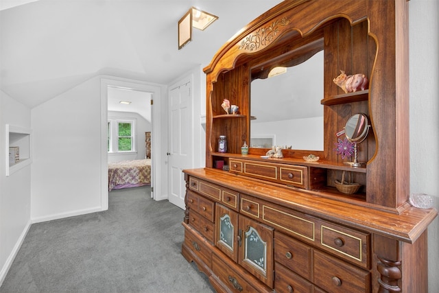 5776 Albany Post Rd, Cortlandt Manor, NY 10567 - hallway with dark colored carpet and vaulted ceiling