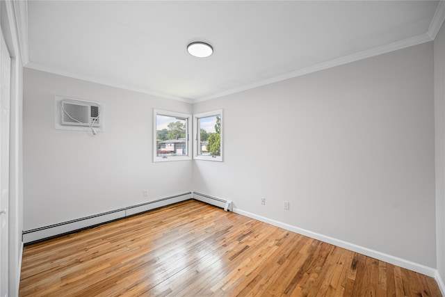11 Trescott St, Dix Hills, NY 11746 - empty room featuring a wall unit AC, hardwood / wood-style floors, crown molding, and a baseboard heating unit