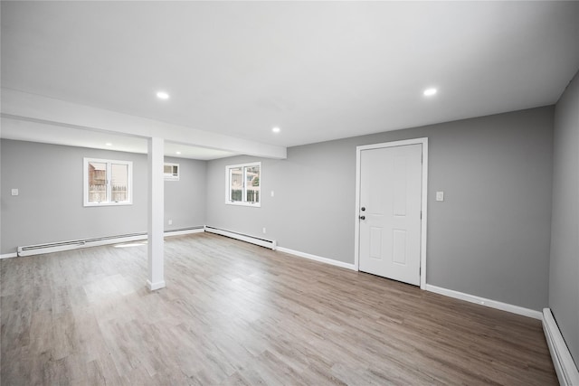 11 Trescott St, Dix Hills, NY 11746 - basement with baseboard heating, recessed lighting, and wood finished floors