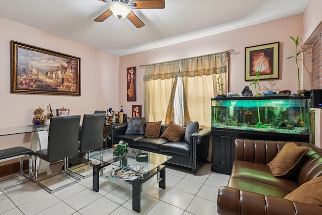 9406 76th St, Ozone Park, NY 11416 - tiled living room with ceiling fan