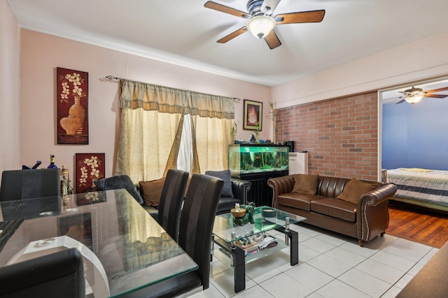 9406 76th St, Ozone Park, NY 11416 - living room with ceiling fan and tile patterned flooring