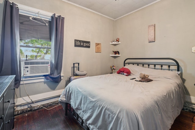 9406 76th St, Ozone Park, NY 11416 - bedroom with hardwood / wood-style floors, ornamental molding, and cooling unit