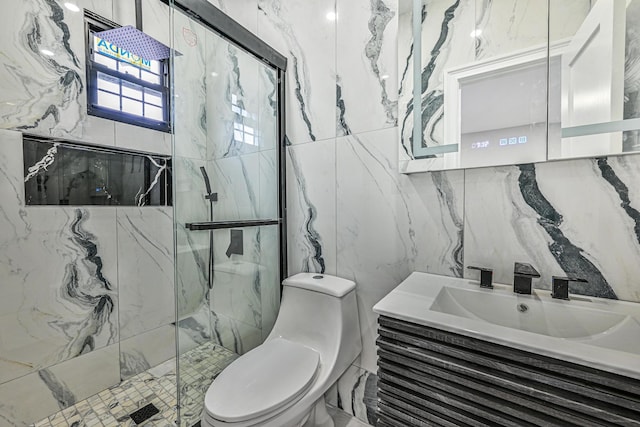 108 Bismark Ave, Valley Stream, NY 11581 - bathroom with tile walls, vanity, and a marble finish shower