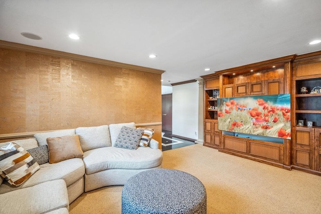 43 Hunt Dr, Jericho, NY 11753 - living area with recessed lighting, ornamental molding, and light colored carpet