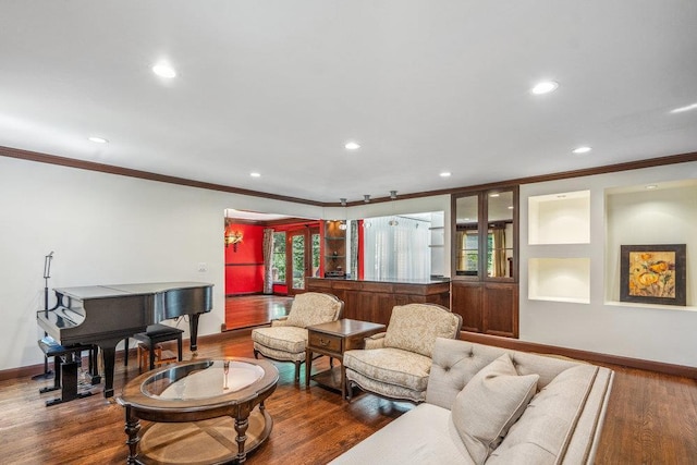 43 Hunt Dr, Jericho, NY 11753 - living area with wood finished floors, crown molding, and recessed lighting