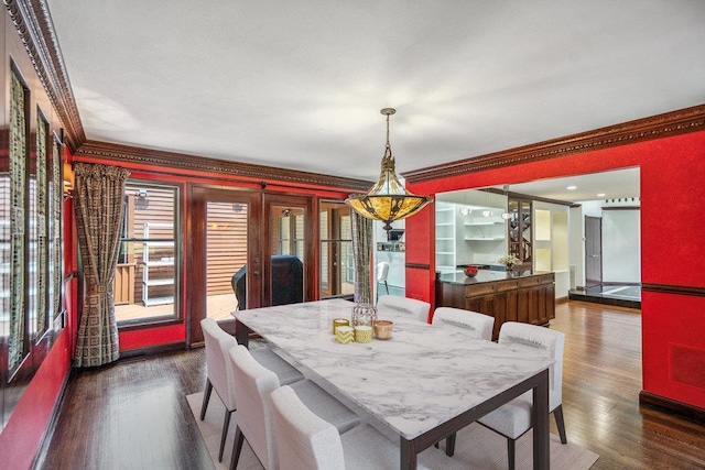 43 Hunt Dr, Jericho, NY 11753 - dining room with ornamental molding and dark wood-type flooring