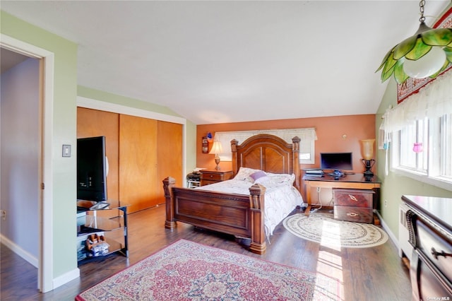 20 Basket Ln, Hicksville, NY 11801 - bedroom featuring wood finished floors, a closet, and lofted ceiling