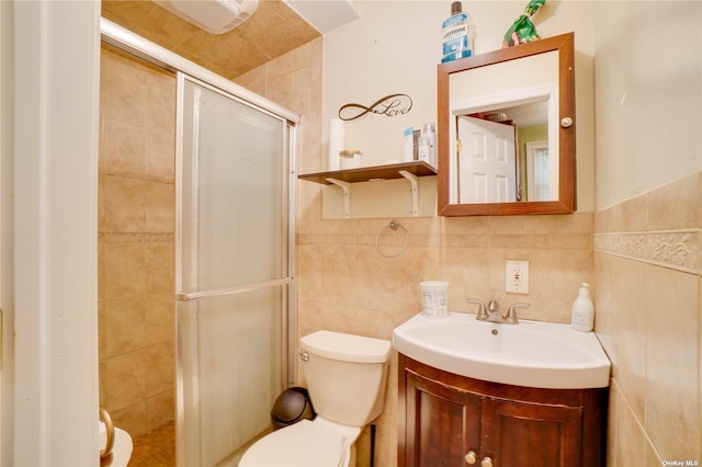 20 Basket Ln, Hicksville, NY 11801 - bathroom featuring vanity, a shower stall, and tile walls