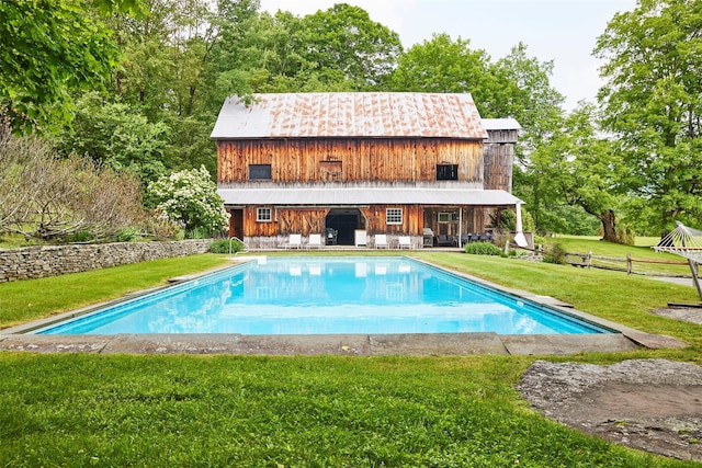 54 Davis Ln, Grahamsville, NY 12740 - outdoor pool featuring an outbuilding, a yard, and an exterior structure
