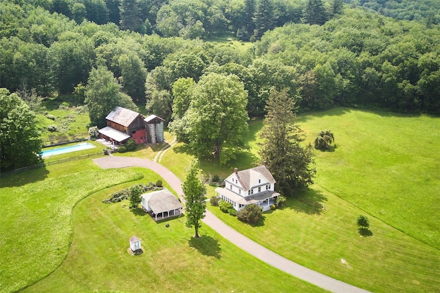 54 Davis Ln, Grahamsville, NY 12740 - aerial view of property and surrounding area featuring a heavily wooded area and a pool