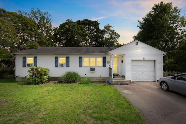 18 Happy Acres Dr, Shirley, NY 11967 - single story home featuring a garage, driveway, and a lawn