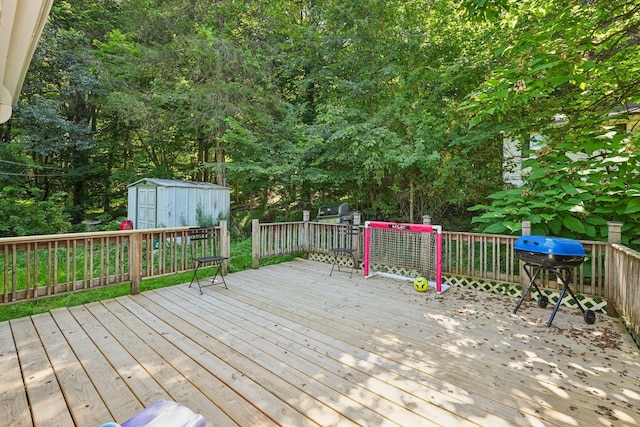 1 Whippoorwill Trl, Monroe, NY 10950 - wooden terrace with a storage unit and a grill