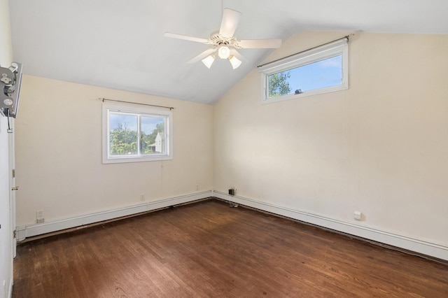 19 Evelyn Rd, Plainview, NY 11803 - unfurnished room featuring wood finished floors, healthy amount of natural light, ceiling fan, lofted ceiling, and baseboard heating