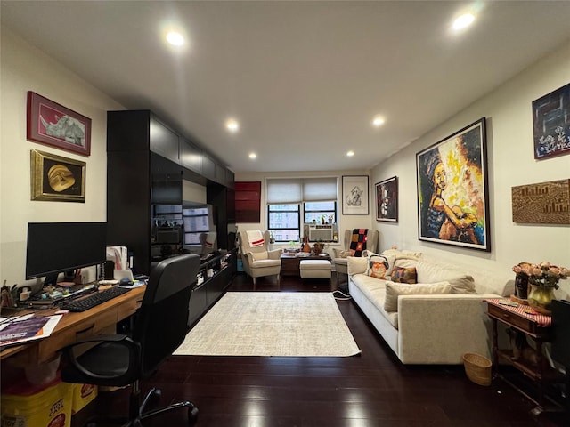 33-27 91st St Unit 5F, Jackson Heights, NY 11372 - home office featuring dark wood-style floors and recessed lighting