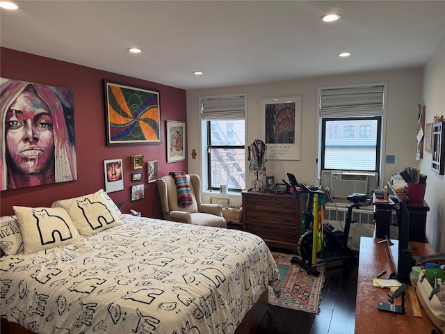 33-27 91st St Unit 5F, Jackson Heights, NY 11372 - bedroom with hardwood / wood-style floors, recessed lighting, and cooling unit