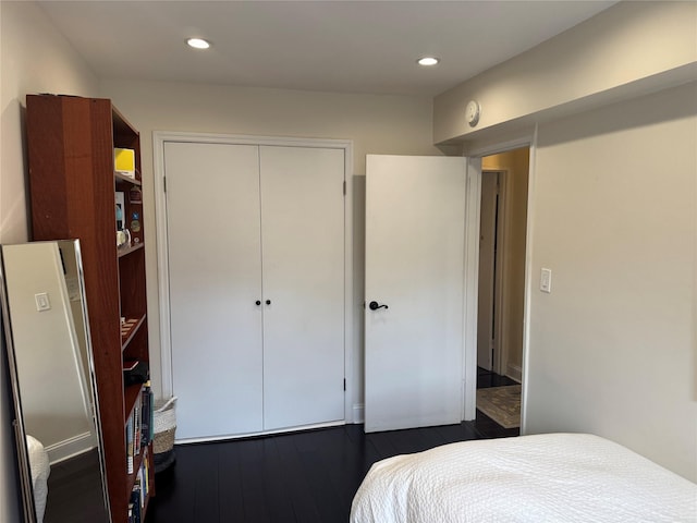 33-27 91st St Unit 5F, Jackson Heights, NY 11372 - bedroom featuring a closet, recessed lighting, and dark wood-style floors