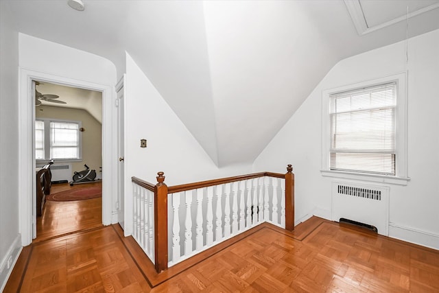 32-15 149th St, Flushing, NY 11354 - additional living space featuring radiator heating unit, vaulted ceiling, attic access, and a ceiling fan