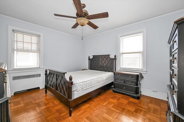 32-15 149th St, Flushing, NY 11354 - bedroom featuring radiator, ornamental molding, and ceiling fan