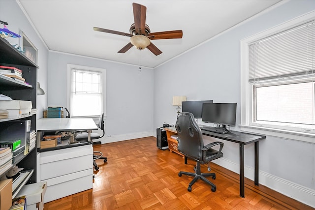32-15 149th St, Flushing, NY 11354 - office space with crown molding and a ceiling fan