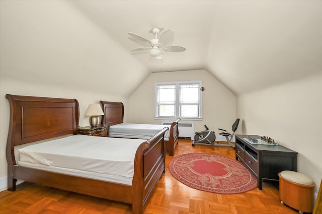 32-15 149th St, Flushing, NY 11354 - bedroom featuring vaulted ceiling, radiator heating unit, and ceiling fan