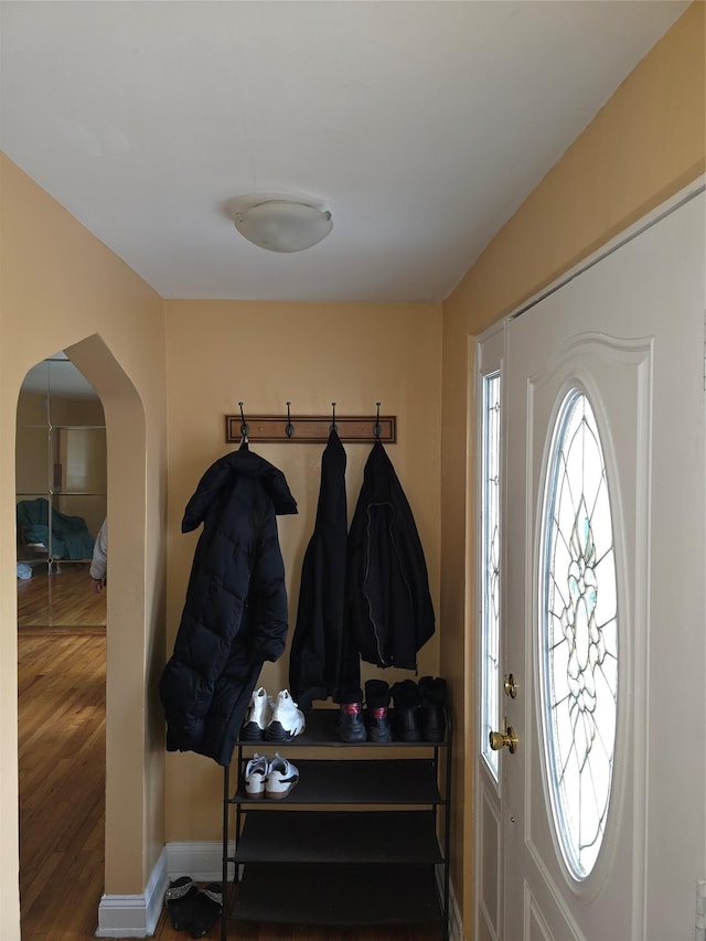 92 Norfeld Blvd, Elmont, NY 11003 - mudroom featuring arched walkways and wood finished floors