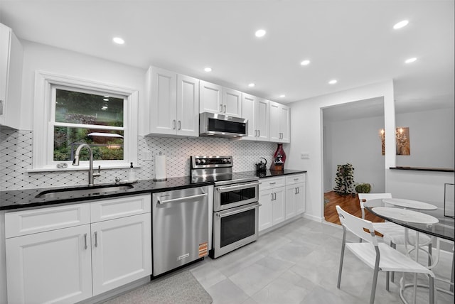 12 Valley Ln, Garrison, NY 10524 - kitchen featuring appliances with stainless steel finishes, white cabinets, backsplash, and recessed lighting