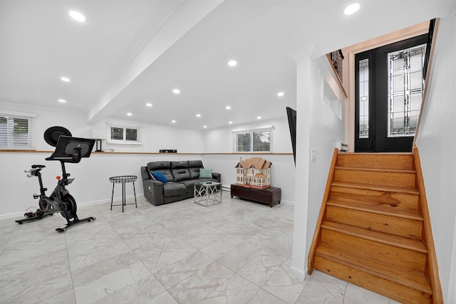 12 Valley Ln, Garrison, NY 10524 - workout room with recessed lighting and marble finish floors