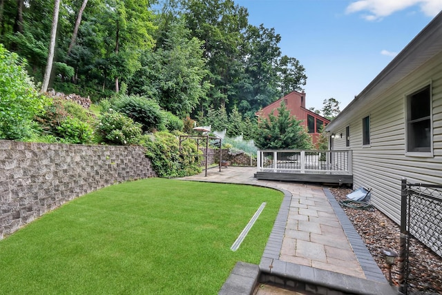 12 Valley Ln, Garrison, NY 10524 - view of grassy yard featuring a wooden deck and a patio area