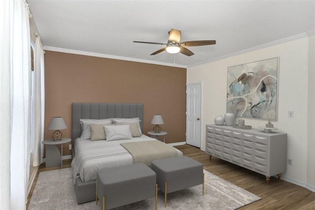 6739 Cooper Ave, Glendale, NY 11385 - bedroom with wood finished floors, crown molding, and a ceiling fan