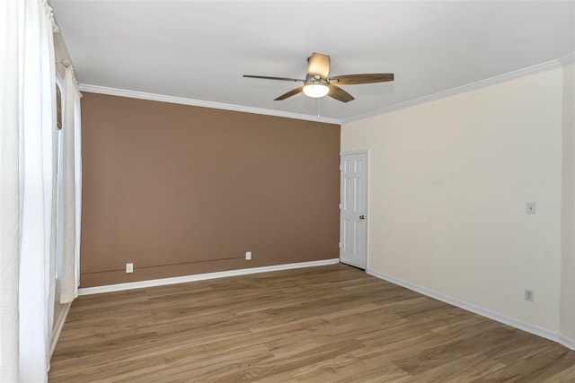 6739 Cooper Ave, Glendale, NY 11385 - spare room with ceiling fan, light wood-style flooring, and crown molding