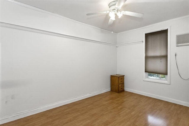 6739 Cooper Ave, Glendale, NY 11385 - empty room featuring wood finished floors, crown molding, ceiling fan, and a wall mounted AC