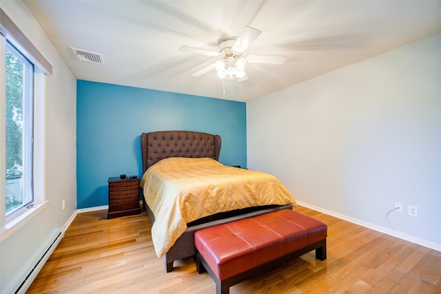 125 Fairways Cres, Carmel, NY 10512 - bedroom with a baseboard heating unit, light wood-type flooring, and ceiling fan