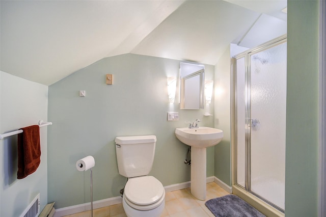 125 Fairways Cres, Carmel, NY 10512 - full bathroom with lofted ceiling, a shower stall, and tile patterned flooring