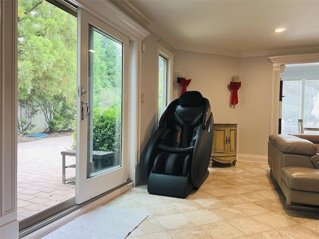 18 Sherwood Ln, Roslyn Heights, NY 11577 - sitting room featuring crown molding and baseboards