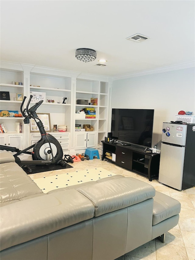 18 Sherwood Ln, Roslyn Heights, NY 11577 - exercise area with crown molding and built in shelves