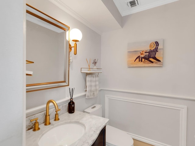 18 Sherwood Ln, Roslyn Heights, NY 11577 - bathroom featuring vanity and ornamental molding