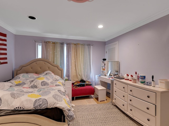 18 Sherwood Ln, Roslyn Heights, NY 11577 - bedroom with ornamental molding and recessed lighting