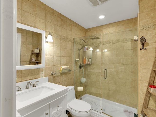 18 Sherwood Ln, Roslyn Heights, NY 11577 - full bathroom with tile walls, a stall shower, and vanity