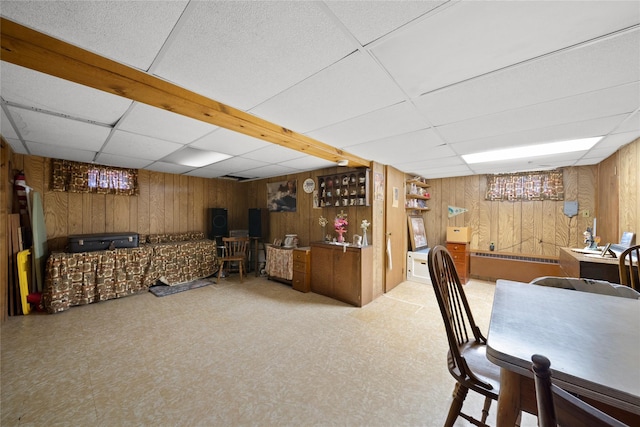 17 Damin Dr S, Farmingdale, NY 11735 - bar area with a drop ceiling, wood walls, and light flooring