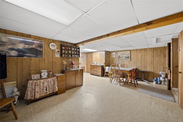 17 Damin Dr S, Farmingdale, NY 11735 - sitting room featuring wooden walls, a drop ceiling, and tile patterned floors