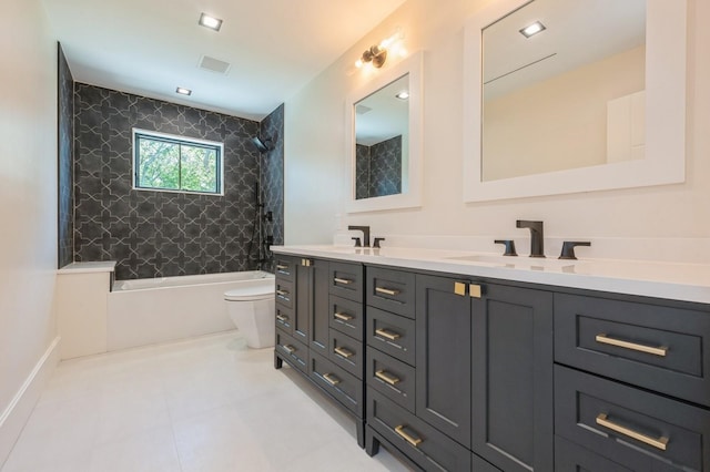 352 Cold Spring Rd, Syosset, NY 11791 - full bath with double vanity, shower / bathtub combination, and tile patterned floors