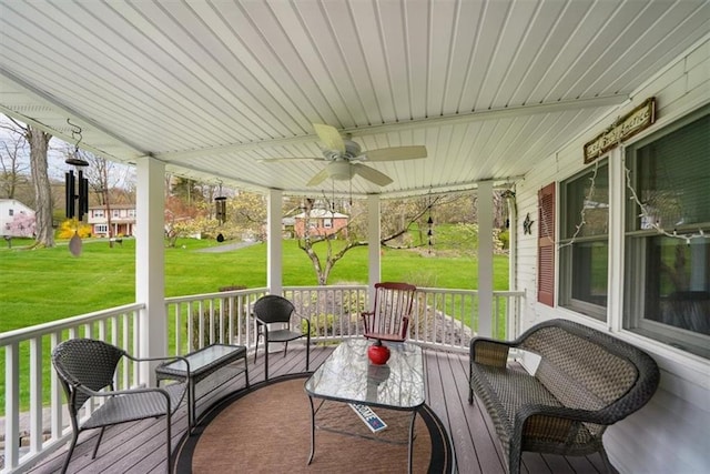 1 Cindy Ln, Highland Mills, NY 10930 - wooden terrace with ceiling fan and a yard