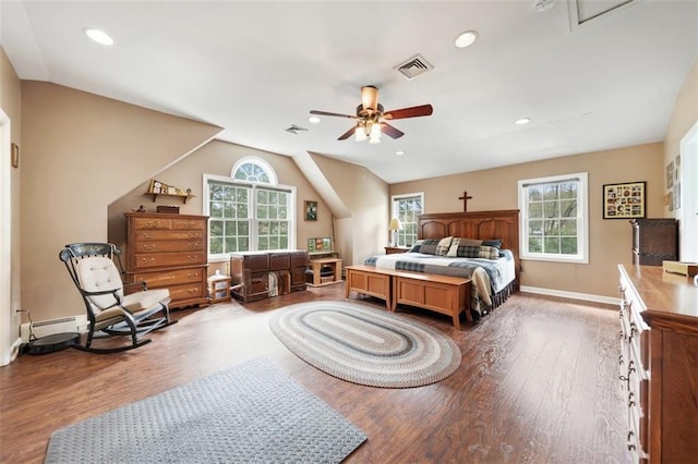 1 Cindy Ln, Highland Mills, NY 10930 - bedroom featuring wood finished floors, lofted ceiling, ceiling fan, and recessed lighting