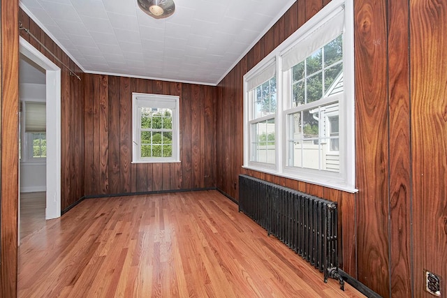 19 Cloverdale Ave, White Plains, NY 10603 - unfurnished room with radiator heating unit, light wood finished floors, and wood walls