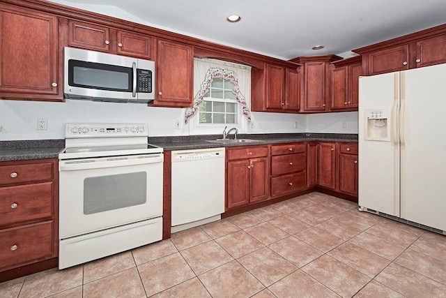 19 Cloverdale Ave, White Plains, NY 10603 - kitchen featuring white appliances, dark countertops, light tile patterned floors, and recessed lighting