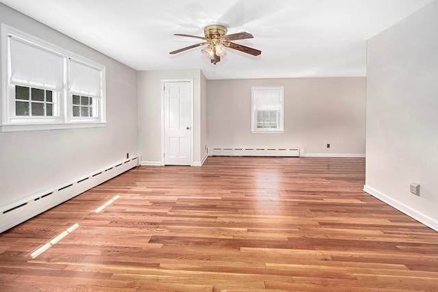 19 Cloverdale Ave, White Plains, NY 10603 - spare room with a baseboard heating unit, a ceiling fan, and light wood-type flooring