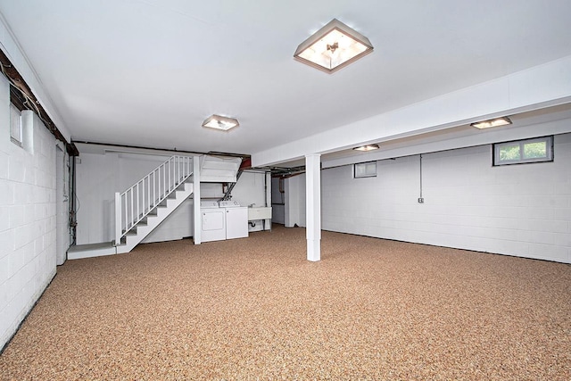 19 Cloverdale Ave, White Plains, NY 10603 - basement featuring separate washer and dryer, concrete block wall, and stairway